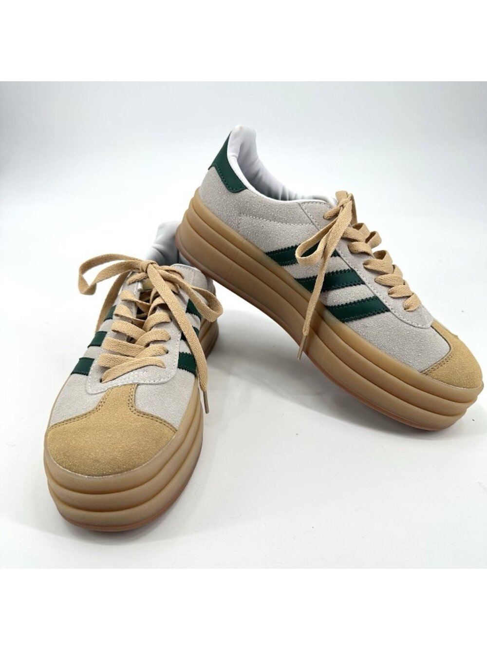 NWOT ADIDAS Gazelle Bold Platform Sneaker 8.5 Cream Green Beige triple stacked - Picture 1 of 10